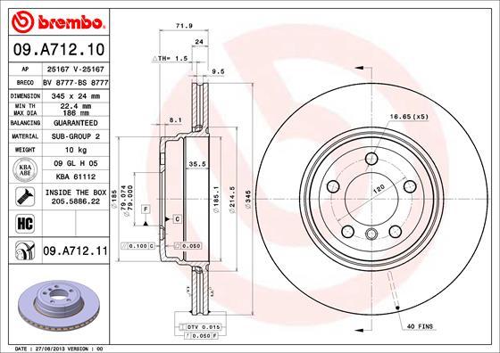 AP 25167 V - Тормозной диск autospares.lv