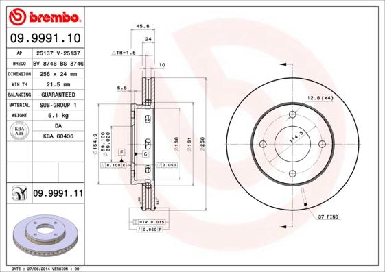 AP 25137 V - Тормозной диск autospares.lv