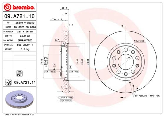 AP 25210 V - Тормозной диск autospares.lv