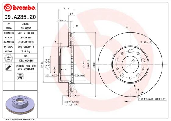 AP 25227 - Тормозной диск autospares.lv