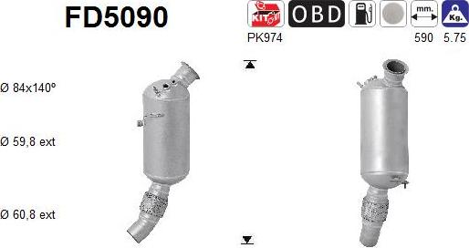AS FD5090 - Сажевый / частичный фильтр, система выхлопа ОГ autospares.lv