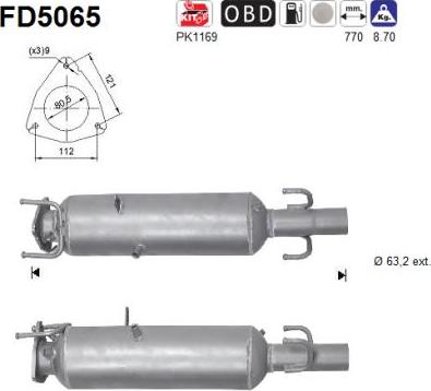 AS FD5065 - Сажевый / частичный фильтр, система выхлопа ОГ autospares.lv