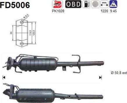 AS FD5006 - Сажевый / частичный фильтр, система выхлопа ОГ autospares.lv