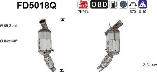 AS FD5018Q - Сажевый / частичный фильтр, система выхлопа ОГ autospares.lv