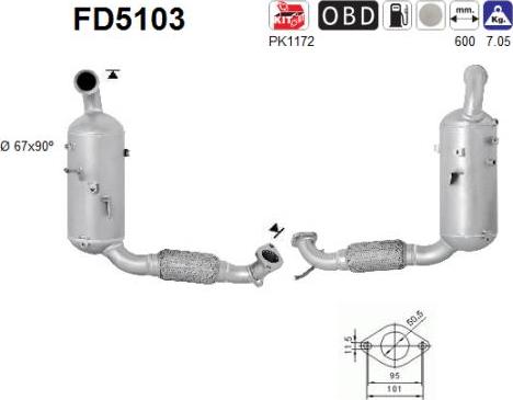 AS FD5103 - Сажевый / частичный фильтр, система выхлопа ОГ autospares.lv