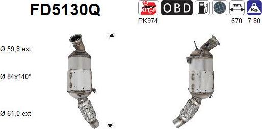 AS FD5130Q - Сажевый / частичный фильтр, система выхлопа ОГ autospares.lv