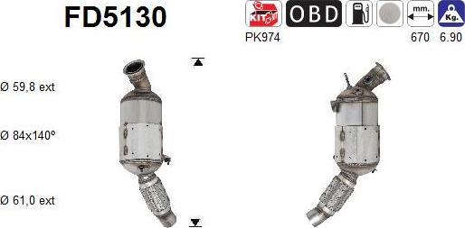 AS FD5130 - Сажевый / частичный фильтр, система выхлопа ОГ autospares.lv