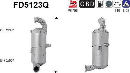 AS FD5123Q - Сажевый / частичный фильтр, система выхлопа ОГ autospares.lv