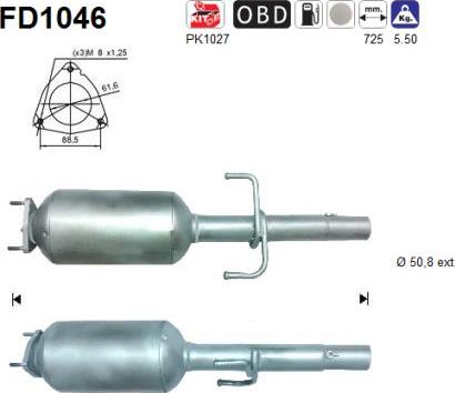 AS FD1046 - Сажевый / частичный фильтр, система выхлопа ОГ autospares.lv