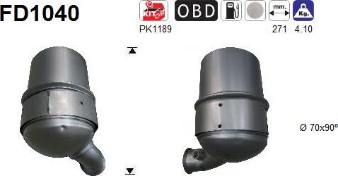 AS FD1040 - Сажевый / частичный фильтр, система выхлопа ОГ autospares.lv