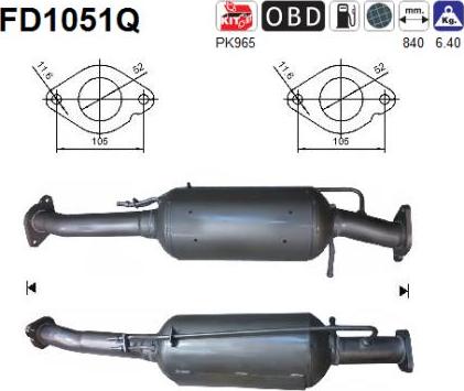 AS FD1051Q - Сажевый / частичный фильтр, система выхлопа ОГ autospares.lv