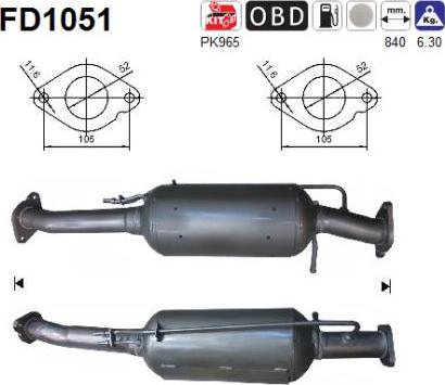 AS FD1051 - Сажевый / частичный фильтр, система выхлопа ОГ autospares.lv