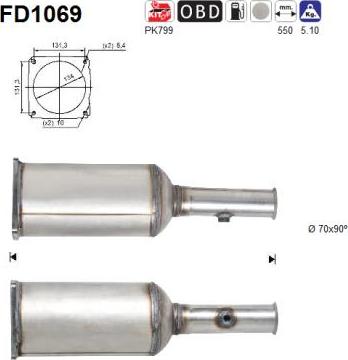 AS FD1069 - Сажевый / частичный фильтр, система выхлопа ОГ autospares.lv