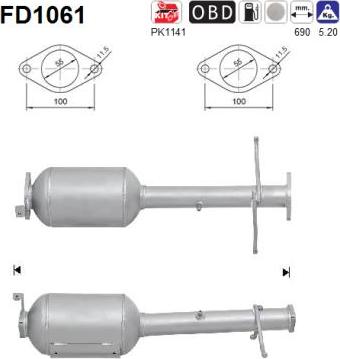 AS FD1061 - Сажевый / частичный фильтр, система выхлопа ОГ autospares.lv