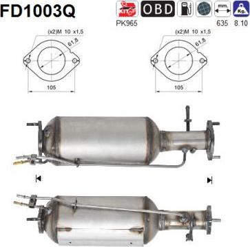 AS FD1003Q - Сажевый / частичный фильтр, система выхлопа ОГ autospares.lv