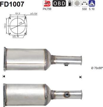 AS FD1007 - Сажевый / частичный фильтр, система выхлопа ОГ autospares.lv