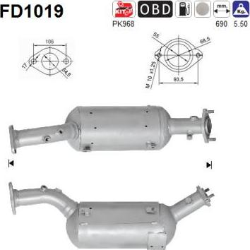 AS FD1019 - Сажевый / частичный фильтр, система выхлопа ОГ autospares.lv