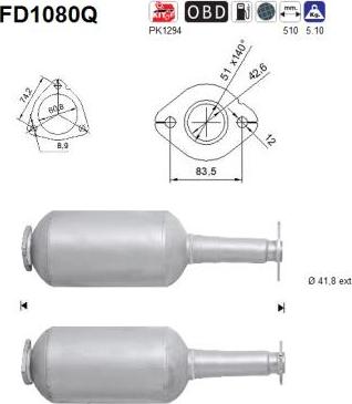 AS FD1080Q - Сажевый / частичный фильтр, система выхлопа ОГ autospares.lv