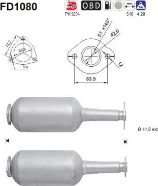 AS FD1080 - Сажевый / частичный фильтр, система выхлопа ОГ autospares.lv