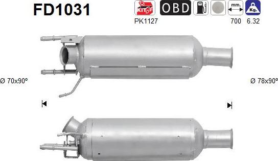 AS FD1031 - Сажевый / частичный фильтр, система выхлопа ОГ autospares.lv