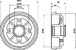 Ashika 56-00-0608 - Тормозной барабан autospares.lv