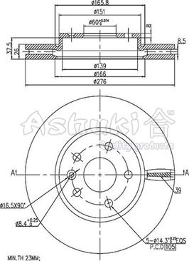 Ashuki 0990-6190 - Тормозной диск autospares.lv