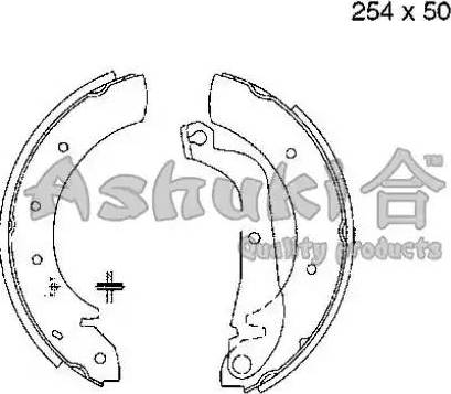 Ashuki 1050-2501 - Комплект тормозных колодок, барабанные autospares.lv