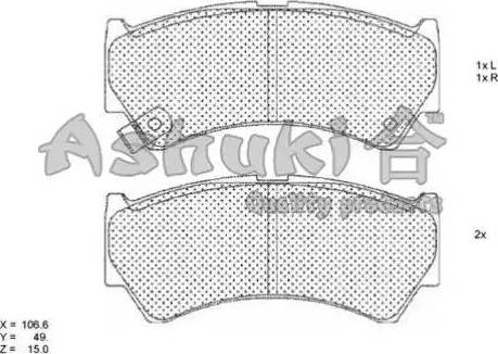 Ashuki 1080-0208 - Тормозные колодки, дисковые, комплект autospares.lv