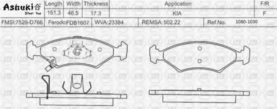 Ashuki 1080-1030 - Тормозные колодки, дисковые, комплект autospares.lv