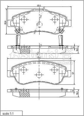 Ashuki H025-45 - Тормозные колодки, дисковые, комплект autospares.lv