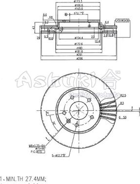 Ashuki J045-15 - Тормозной диск autospares.lv