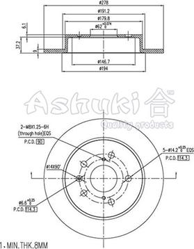 Ashuki K016-43 - Тормозной диск autospares.lv