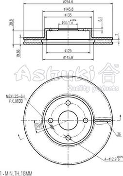 Ashuki M613-10 - Тормозной диск autospares.lv