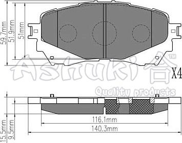 Ashuki M050-45 - Тормозные колодки, дисковые, комплект autospares.lv