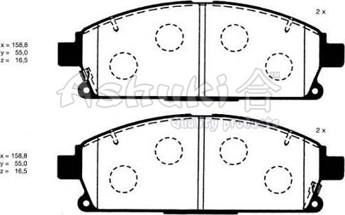 Ashuki N009-95 - Тормозные колодки, дисковые, комплект autospares.lv