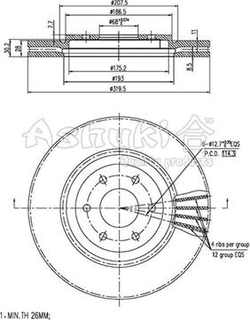 Ashuki N013-92 - Тормозной диск autospares.lv