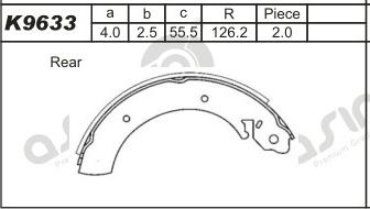 Asimco K9633 - Комплект тормозных колодок, барабанные autospares.lv