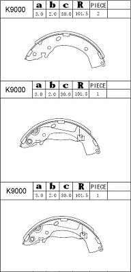 Asimco K9000 - Комплект тормозных колодок, барабанные autospares.lv