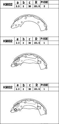 Asimco K9002 - Комплект тормозных колодок, барабанные autospares.lv