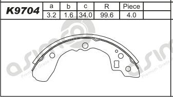 Asimco K9704 - Комплект тормозных колодок, барабанные autospares.lv