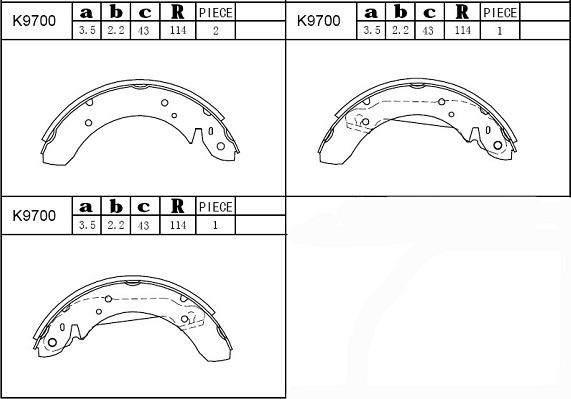 Asimco K9700 - Комплект тормозных колодок, барабанные autospares.lv