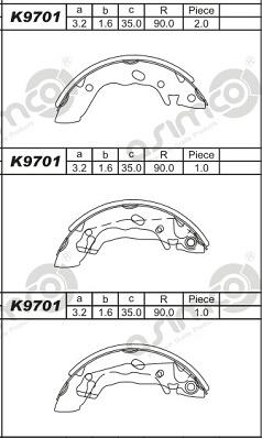 Asimco K9701 - Комплект тормозных колодок, барабанные autospares.lv