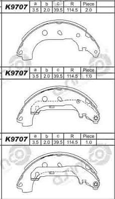 Asimco K9707 - Комплект тормозных колодок, барабанные autospares.lv