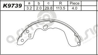 Asimco K9739 - Комплект тормозных колодок, барабанные autospares.lv