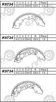 Asimco K9734 - Комплект тормозных колодок, барабанные autospares.lv