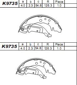 Asimco K9735 - Комплект тормозных колодок, барабанные autospares.lv