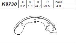 Asimco K9738 - Комплект тормозных колодок, барабанные autospares.lv