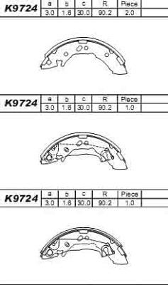 Asimco K9724 - Комплект тормозных колодок, барабанные autospares.lv