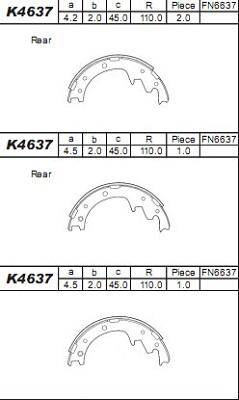 Asimco K4637 - Комплект тормозных колодок, барабанные autospares.lv