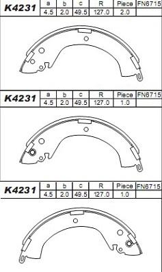 Asimco K4231 - Комплект тормозных колодок, барабанные autospares.lv